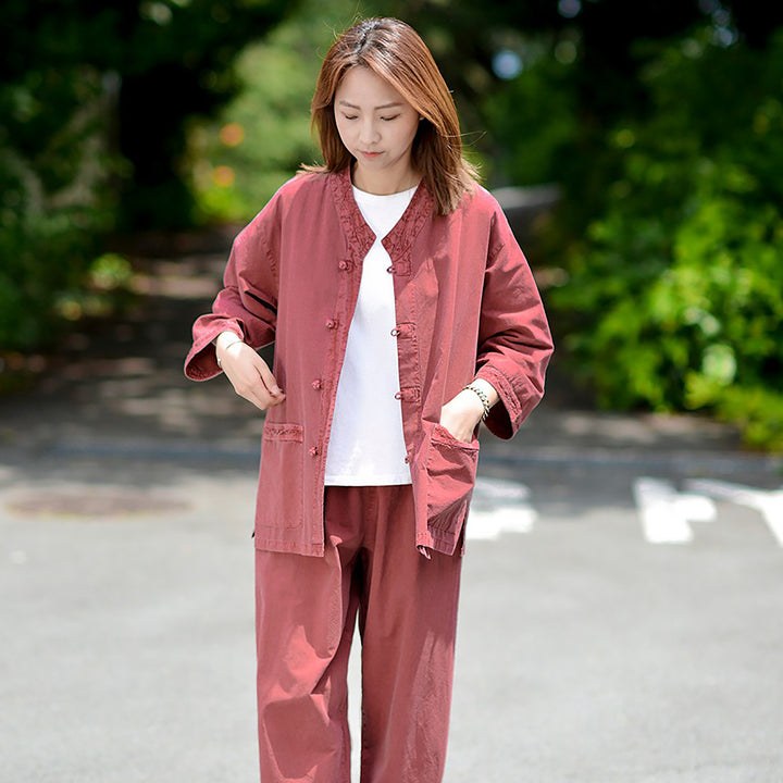 Korean Hanbok Washed Cotton Common Use Man Woman Casual Daily Clothing 3/4 Sleeve BTS 10097 Wine