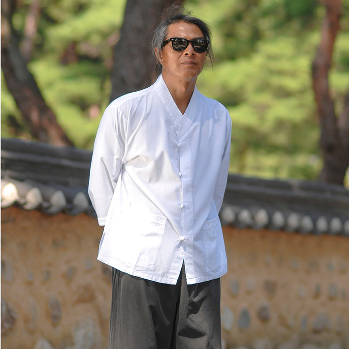 Korean Hanbok Washed Cotton Common Use Man Woman Casual Daily Clothing 3/4 Sleeve BTS 10097 White