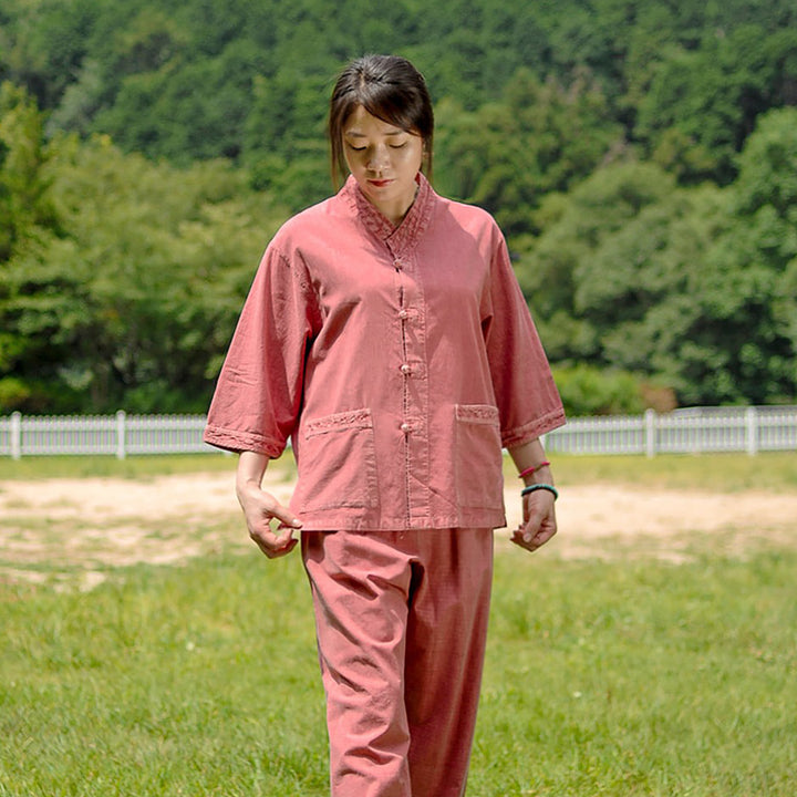 Korean Hanbok Washed Cotton Common Use Man Woman Casual Daily Clothing 3/4 Sleeve BTS 10097 IndiPink