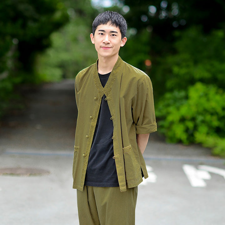 Korean Hanbok Washed Cotton Common Use Man Woman Casual Daily Clothing 3/4 Sleeve BTS 10097 Olive