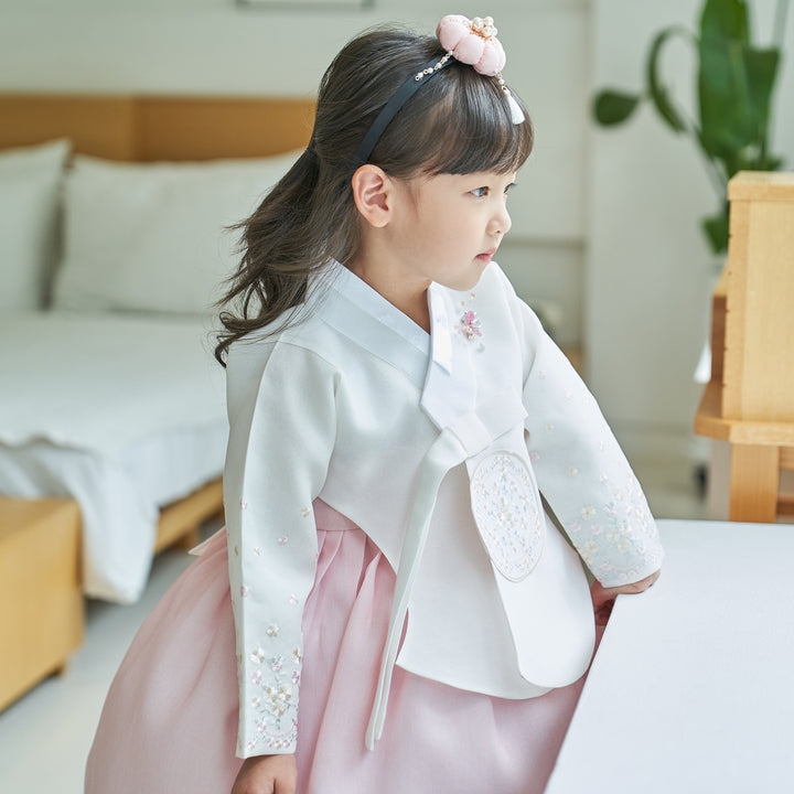 Hanbok Girl Baby Korea Traditional Clothing Set First Birthday Celebration Party 100th Birth Celebration 1-10 years Ivory Light Pink