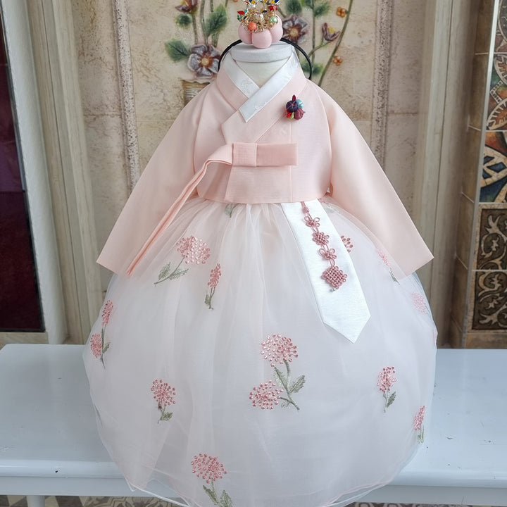 Hanbok Girl Baby Korea Traditional Clothing Set First Birthday Celebration Party 100th Birth Celebration 1–8 years Light Peach Flower