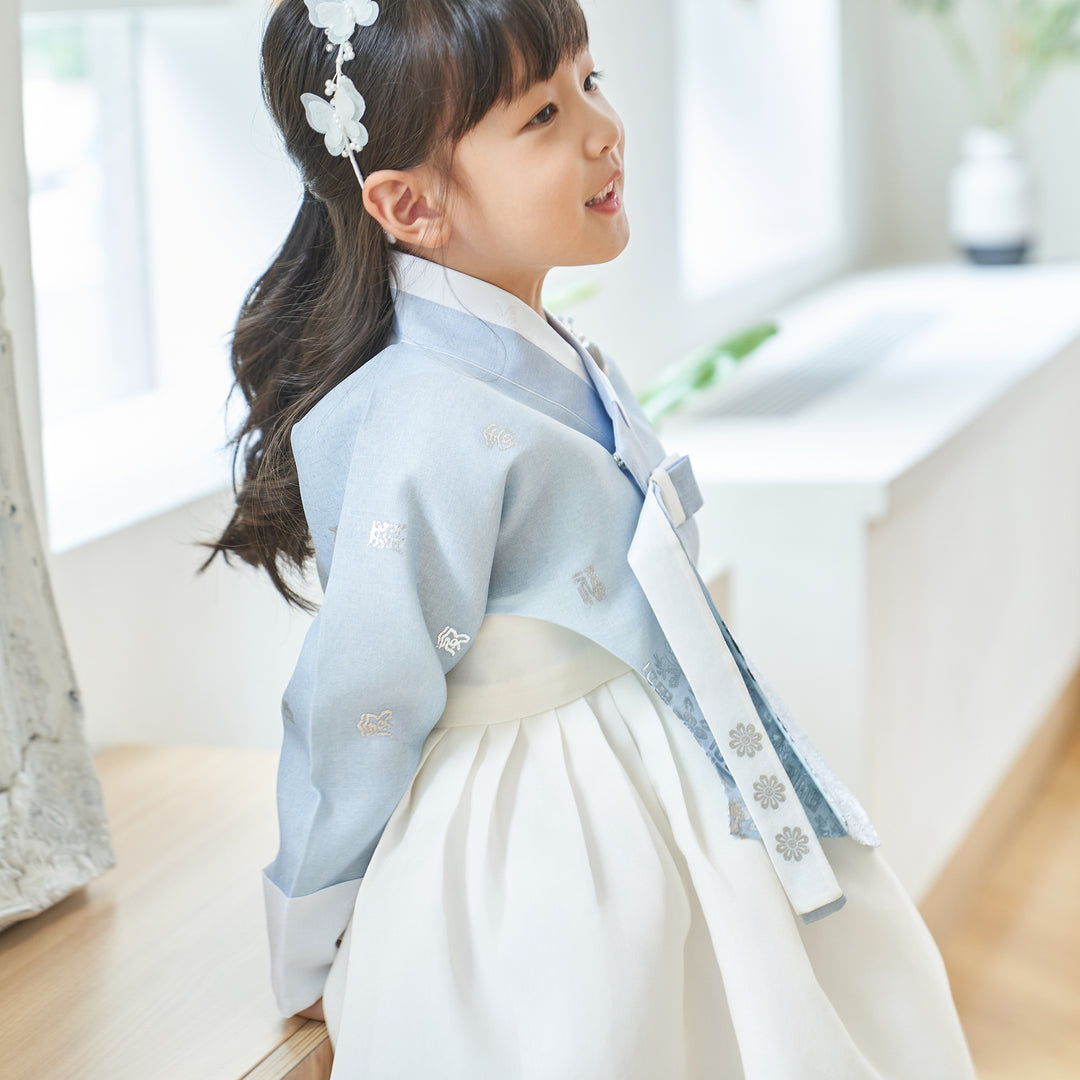 Hanbok Girl Baby Korea Traditional Clothing Set First Birthday Celebration Party 100th Birth Celebration 1-10 years Ivory Blue