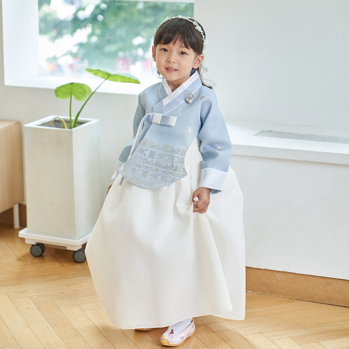 Hanbok Girl Baby Korea Traditional Clothing Set First Birthday Celebration Party 100th Birth Celebration 1-10 years Ivory Blue