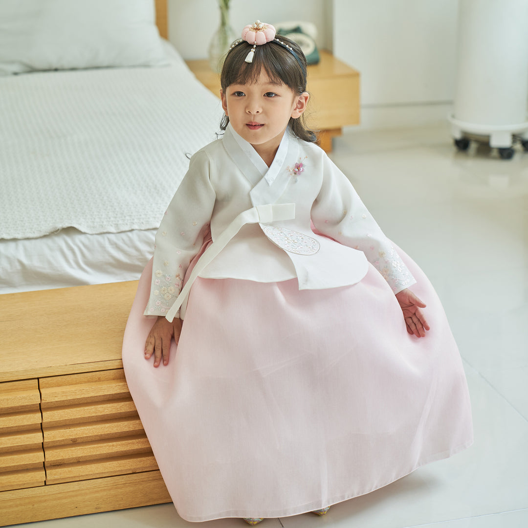 Hanbok Girl Baby Korea Traditional Clothing Set First Birthday Celebration Party 100th Birth Celebration 1-10 years Ivory Light Pink