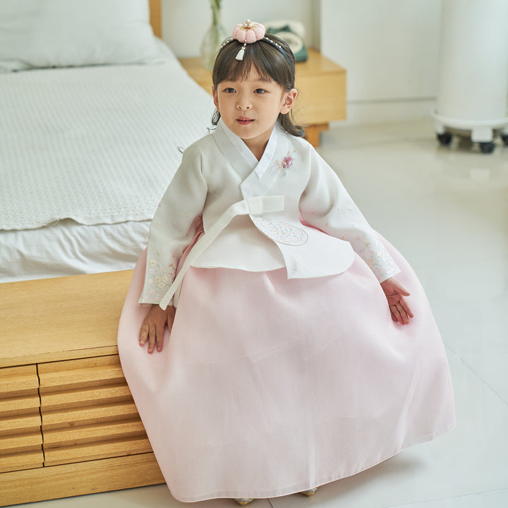 Hanbok Girl Baby Korea Traditional Clothing Set First Birthday Celebration Party 100th Birth Celebration 1-10 years Ivory Light Pink
