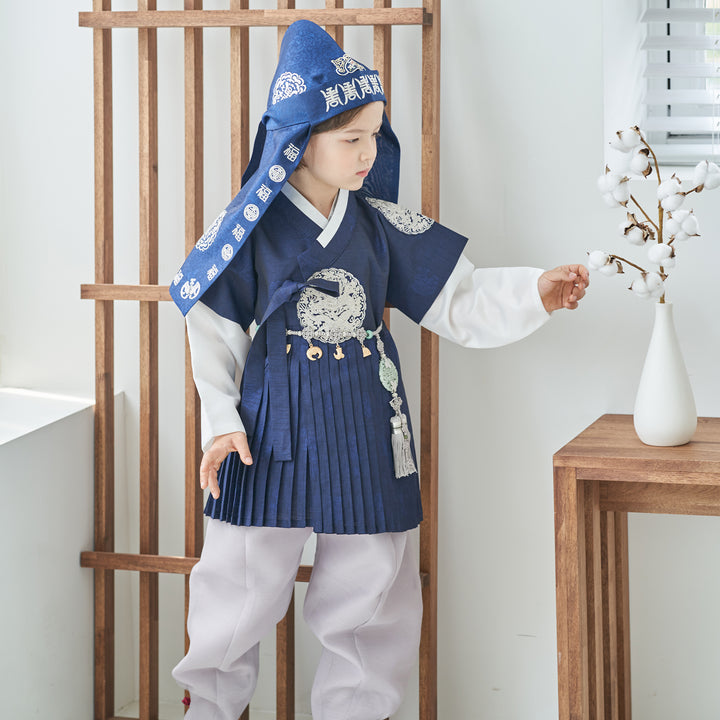 Korean Traditional Boy Baby Hanbok Dol Baikil Party Celebration 100th-10 Ages Navy Pleated 철릭 OSB102