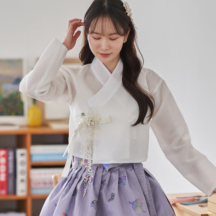 Korean Modern Daily Hanbok Casual Modernized Party Celebration Top Jeogori Butterfly Print SSN104