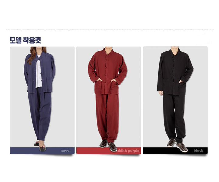 Korean Hanbok Washed Cotton Common Use Man Woman Casual Daily Clothing V Neck Open Jacket Pants Set JH107