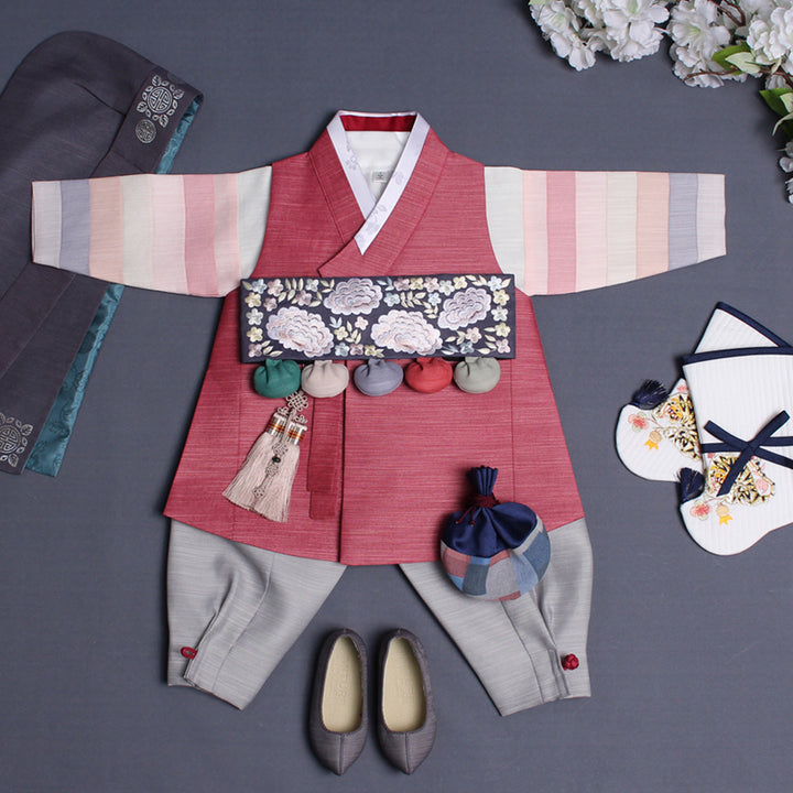 Korean Traditional Boy Baby Hanbok Dol Baikil Party Celebration 100th Days 1-10 Years Red DDB124