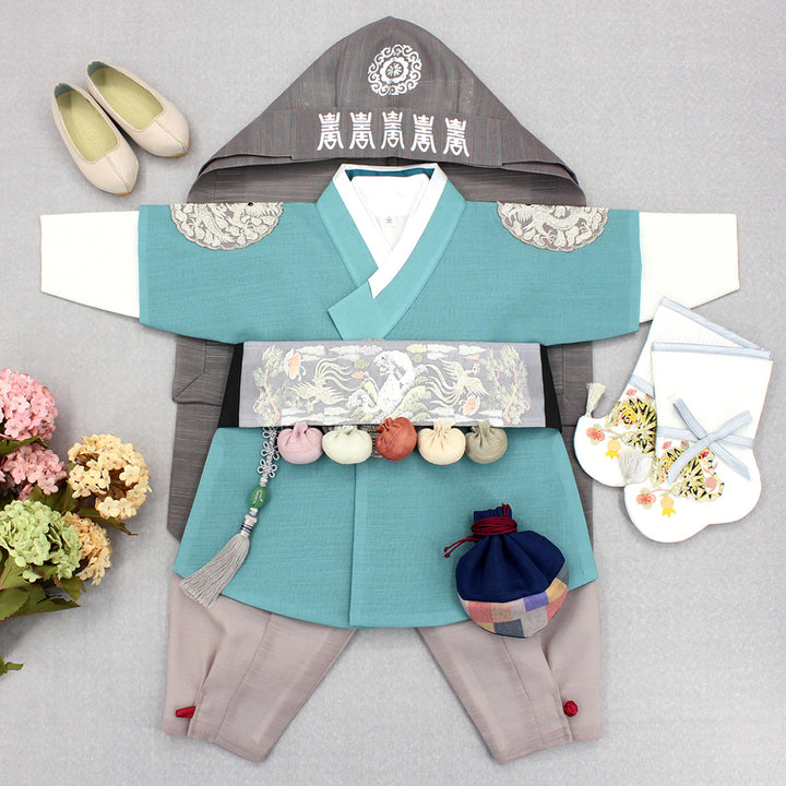 Korean Traditional Boy Baby Hanbok Dol Baikil Party Celebration 100th-10 Years&nbsp; Green DDB109