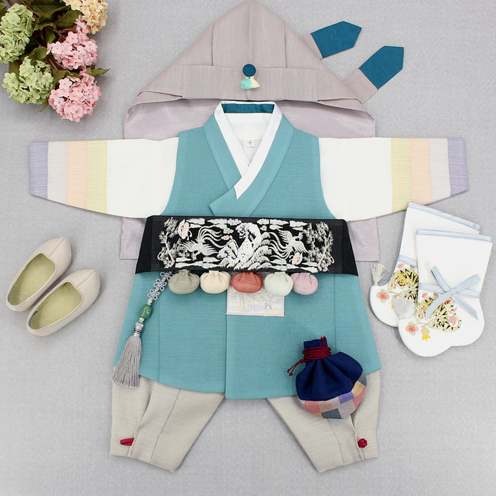 Korean Traditional Boy Baby Hanbok Dol Baikil Party Celebration 100th Days 1st Birthday 1–10 Years Light Green DDB128