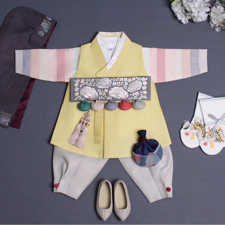 Korean Traditional Boy Baby Hanbok Dol Baikil Party Celebration 100th Days 1-10 Years Yellow DDB122