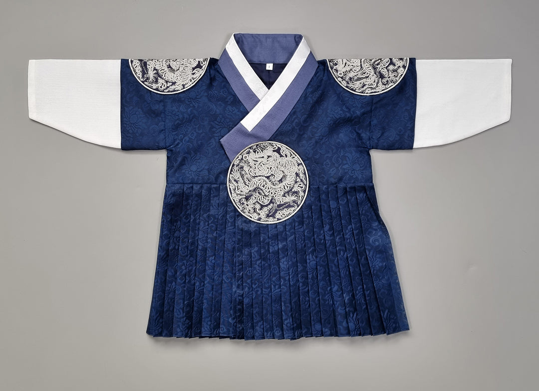 Korean Traditional Boy Baby Hanbok Dol Baikil Party Celebration 100th-10 Ages King Design Navy GHB102