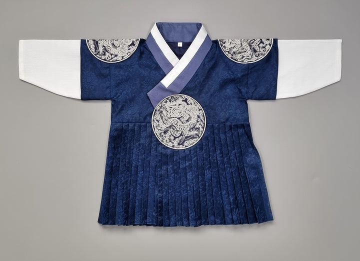 Korean Traditional Boy Baby Hanbok Dol Baikil Party Celebration 100th-10 Ages King Design Navy GHB102