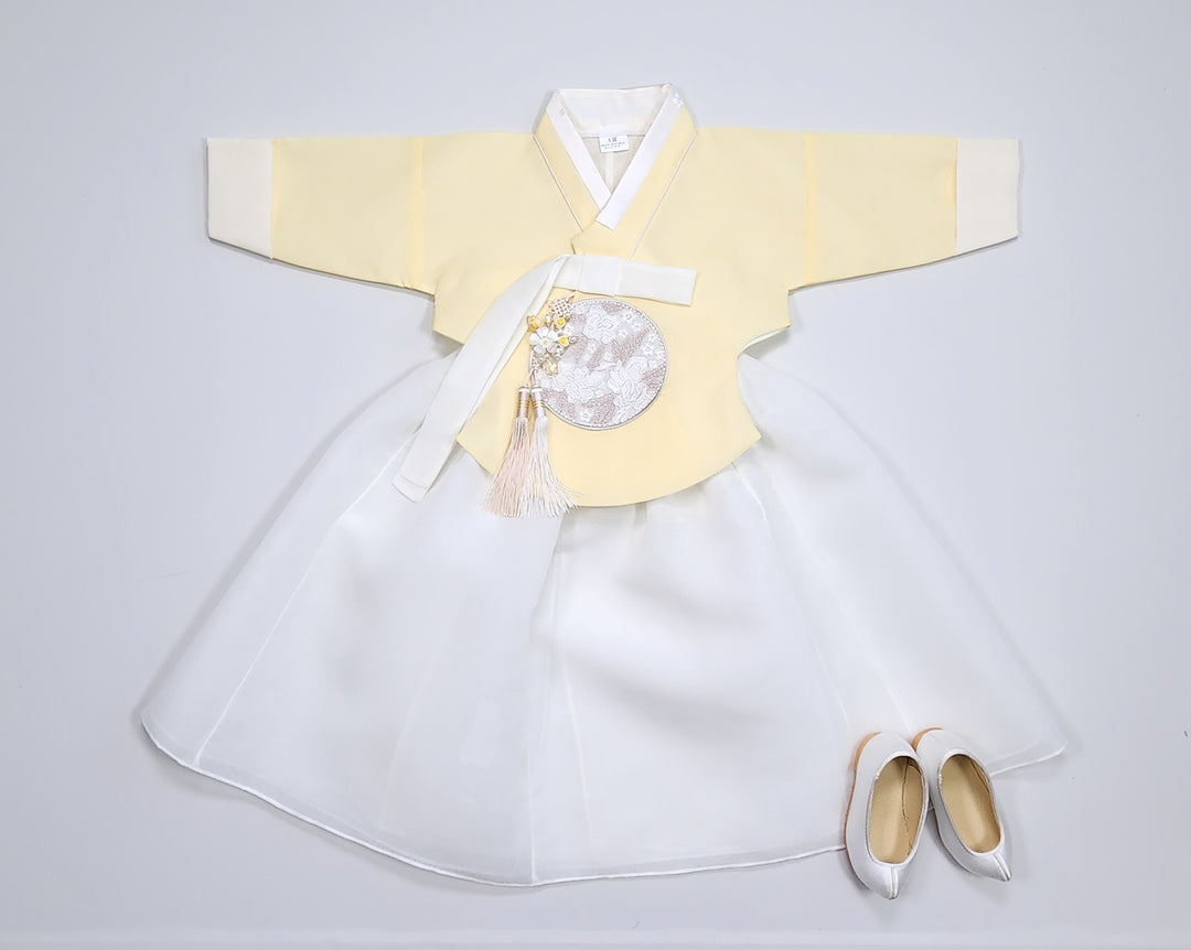 Hanbok Girl Baby Korea Traditional Clothing Set First Birthday Celebration Party 100th Birth Celebration 1–15 years Yellow HG352