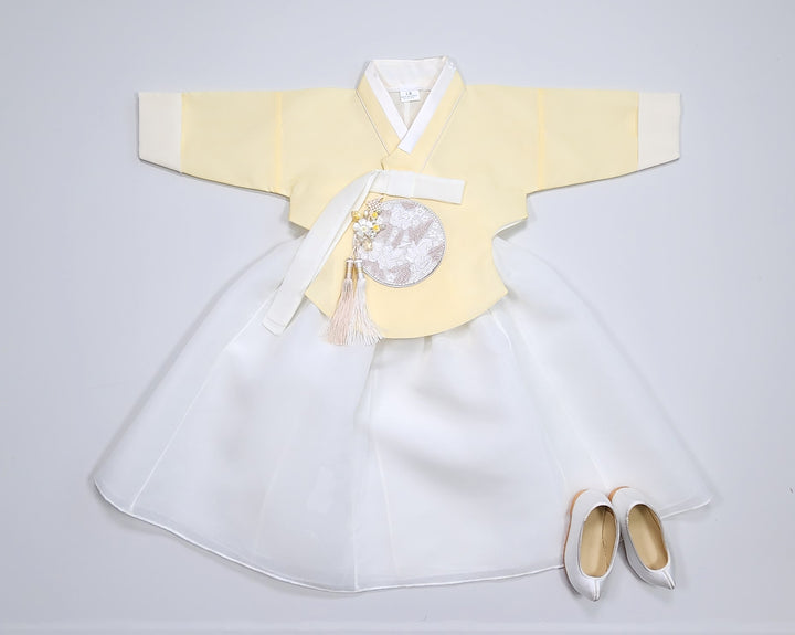 Hanbok Girl Baby Korea Traditional Clothing Set First Birthday Celebration Party 100th Birth Celebration 1–15 years Yellow HG352