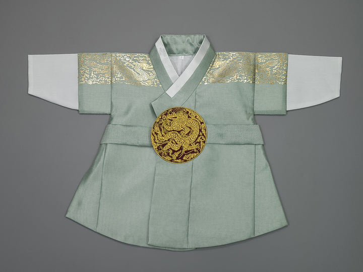 Korean Traditional Boy Baby Hanbok Dol Baikil Party Celebration 100th-10 Ages Light Green Gold Print GHB302