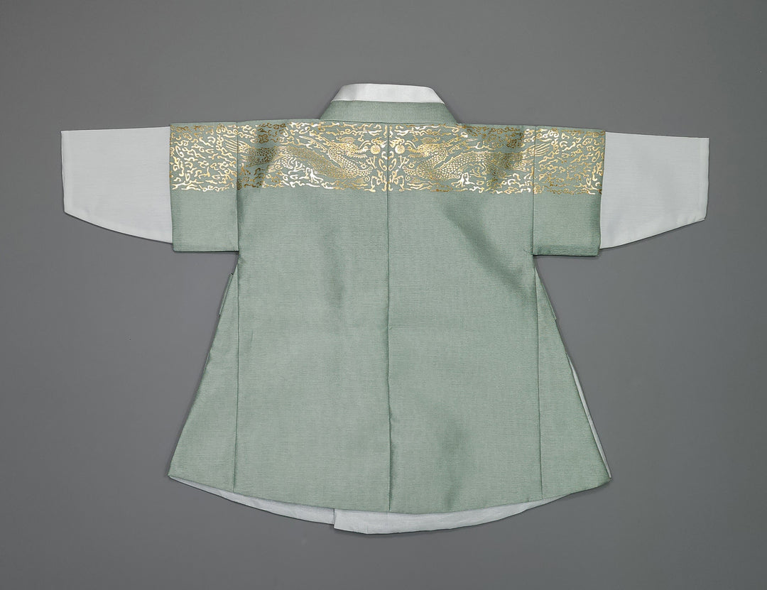 Korean Traditional Boy Baby Hanbok Dol Baikil Party Celebration 100th-10 Ages Light Green Gold Print GHB302