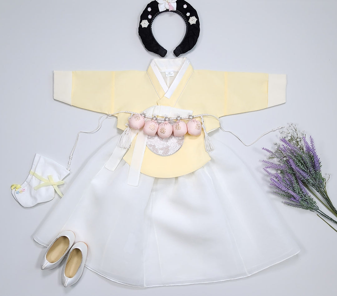 Hanbok Girl Baby Korea Traditional Clothing Set First Birthday Celebration Party 100th Birth Celebration 1–15 years Yellow HG352