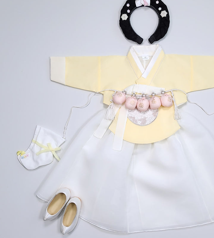 Hanbok Girl Baby Korea Traditional Clothing Set First Birthday Celebration Party 100th Birth Celebration 1–15 years Yellow HG352