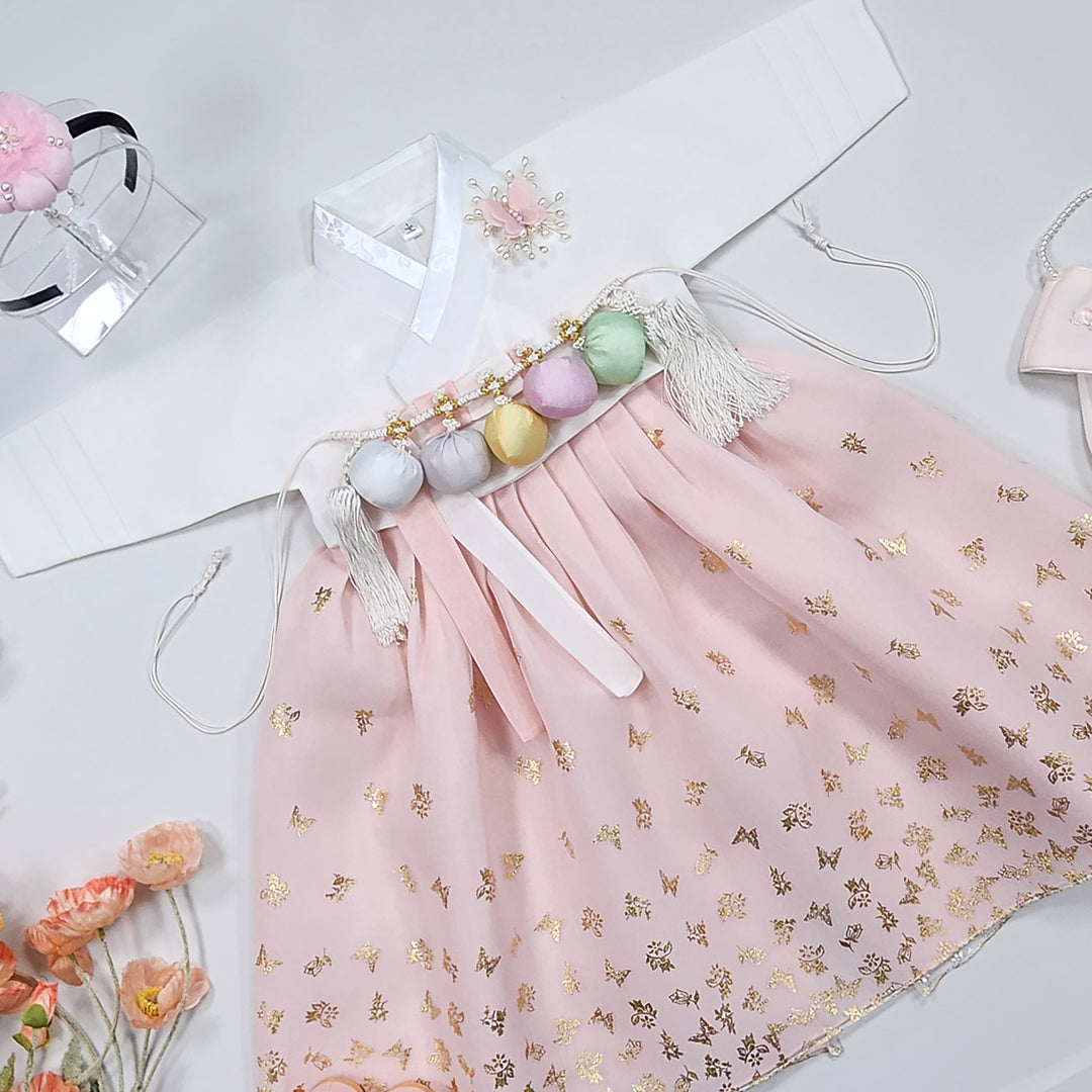 Hanbok Girl Baby Korea Traditional Clothing Set First Birthday Celebration Party 1–10 years 100th days Butterfly Gold Print DGH124