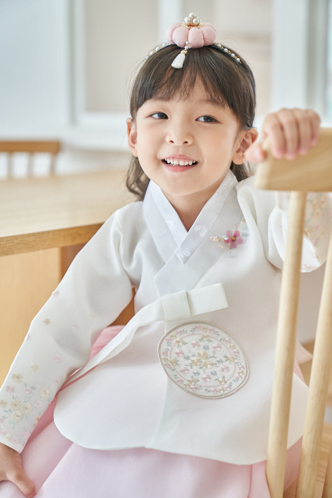 Hanbok Girl Baby Korea Traditional Clothing Set First Birthday Celebration Party 100th Birth Celebration 1-10 years Ivory Light Pink