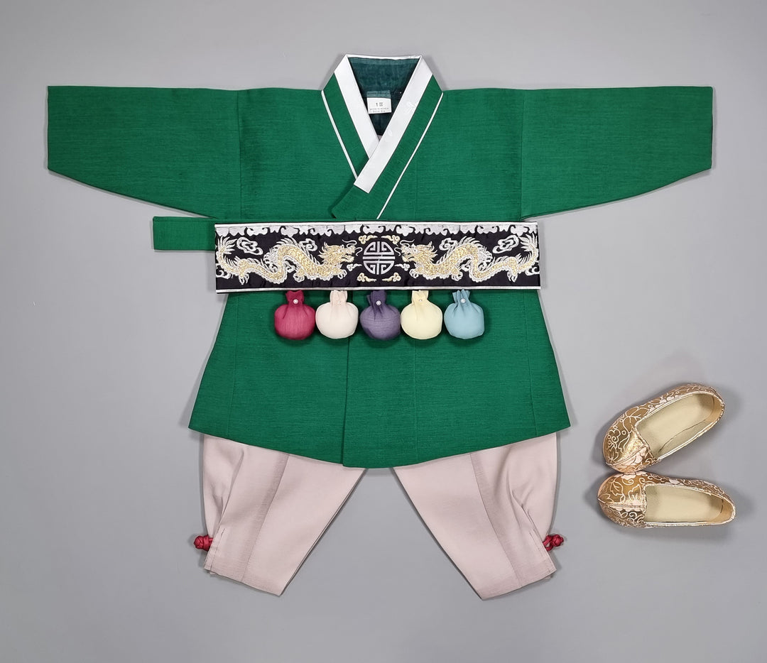 Korean Traditional Boy Baby Hanbok Dol Party Celebration 1-8 Ages Vivid Green BDB101