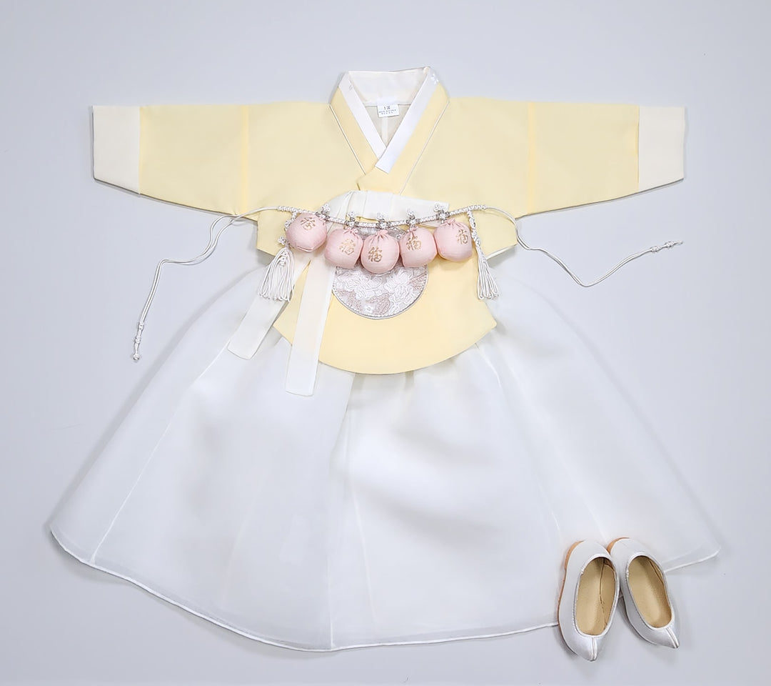 Hanbok Girl Baby Korea Traditional Clothing Set First Birthday Celebration Party 100th Birth Celebration 1–15 years Yellow HG352