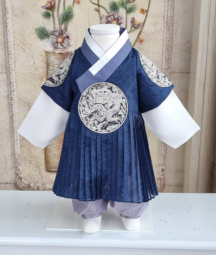 Korean Traditional Boy Baby Hanbok Dol Baikil Party Celebration 100th-10 Ages King Design Navy GHB102