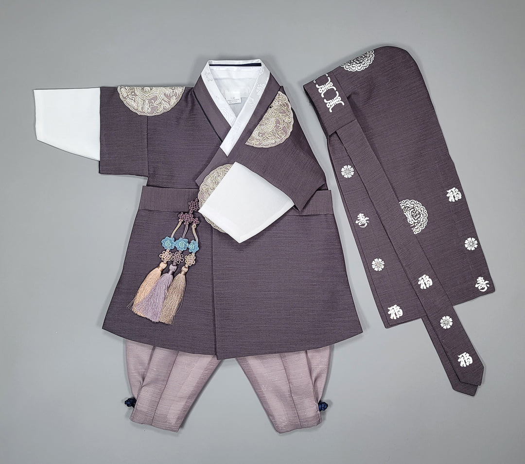 Korean Traditioanl Boy Baby Hanbok Dol Baikil Party Celebration 100th-8 Ages Gray Kings Design