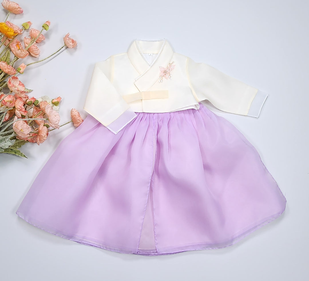 Hanbok Girl Baby Korea Traditional Clothing Set First Birthday Celebration Party Celebration 1–8 years Pastel Beige Purple OSG101