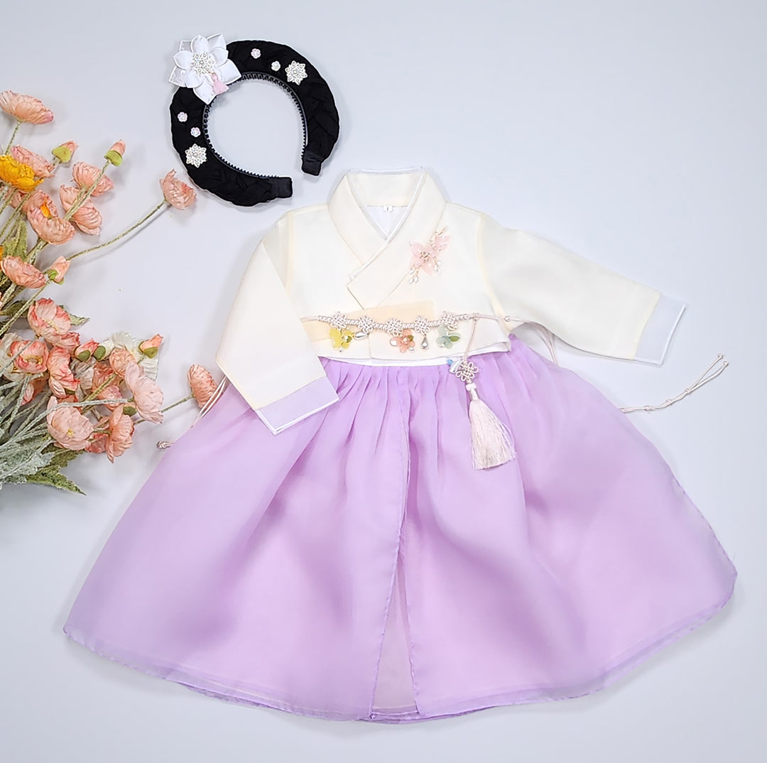 Hanbok Girl Baby Korea Traditional Clothing Set First Birthday Celebration Party Celebration 1–8 years Pastel Beige Purple OSG101
