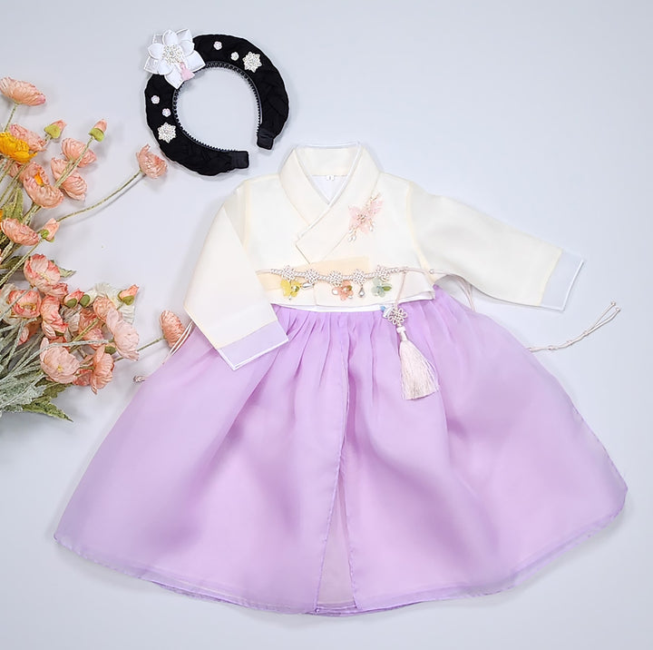 Hanbok Girl Baby Korea Traditional Clothing Set First Birthday Celebration Party Celebration 1–8 years Pastel Beige Purple OSG101