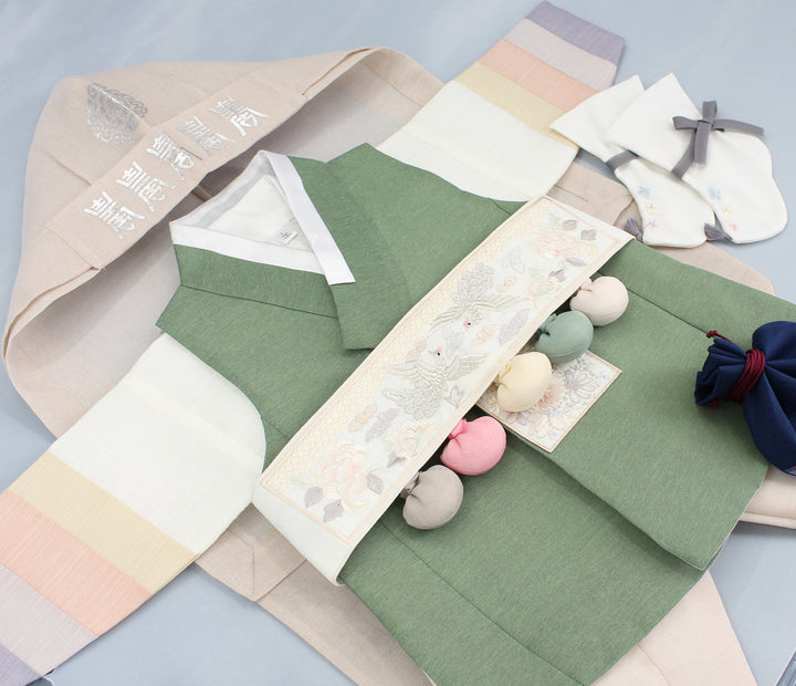 Korean Traditional Boy Baby Hanbok Dol Baikil Party Celebration 100th Days 1-10 Years Khaki DDB121