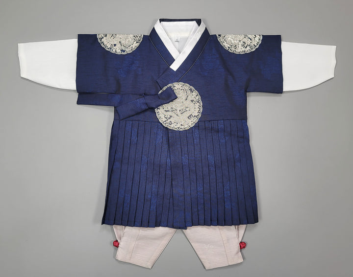 Korean Traditional Boy Baby Hanbok Dol Baikil Party Celebration 100th-10 Ages Navy Pleated 철릭 OSB102