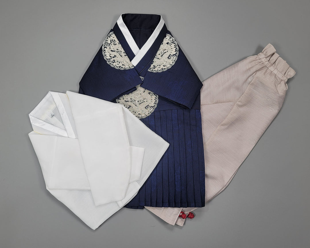 Korean Traditional Boy Baby Hanbok Dol Baikil Party Celebration 100th-10 Ages Navy Pleated 철릭 OSB102