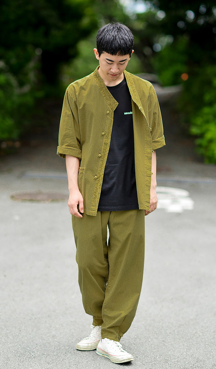 Korean Hanbok Washed Cotton Common Use Man Woman Casual Daily Clothing 3/4 Sleeve BTS 10097 Olive