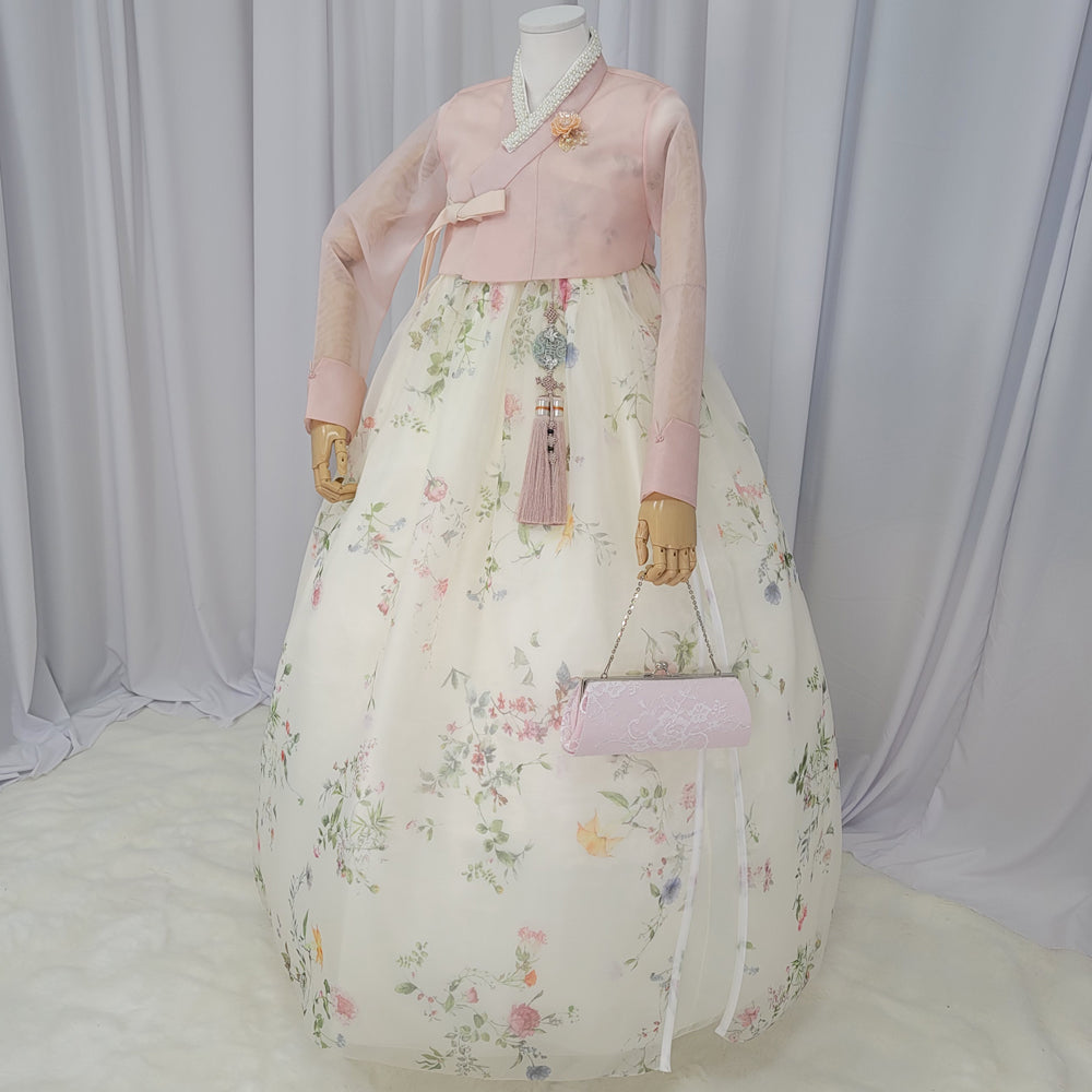Woman Hanbok Dress Korea Traditional clothes Set Wedding Ceremony Birthday Custom-Made Pink See-through OSW901