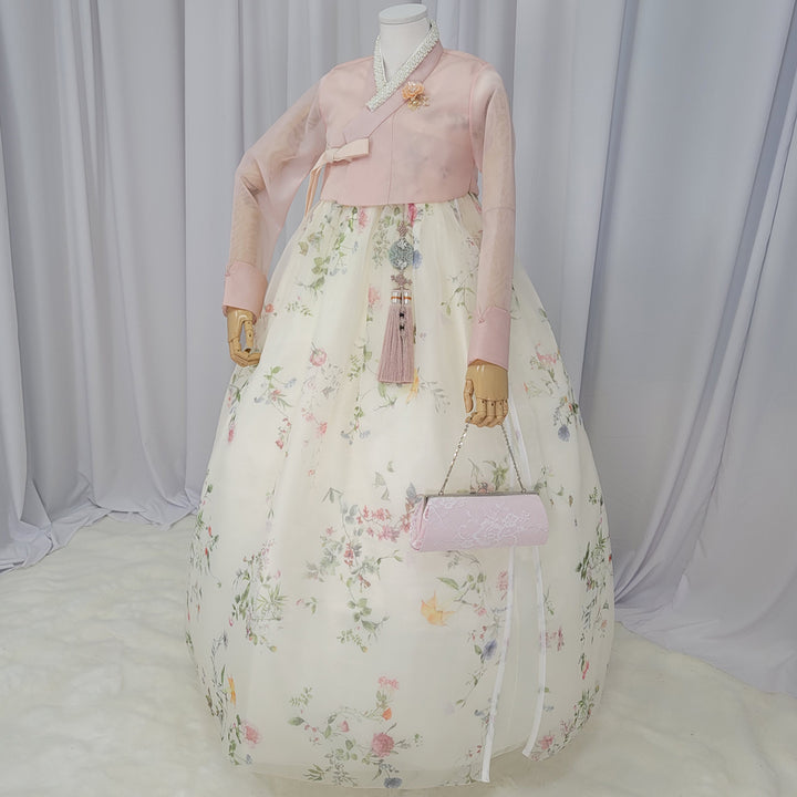 Woman Hanbok Dress Korea Traditional clothes Set Wedding Ceremony Birthday Custom-Made Pink See-through OSW901