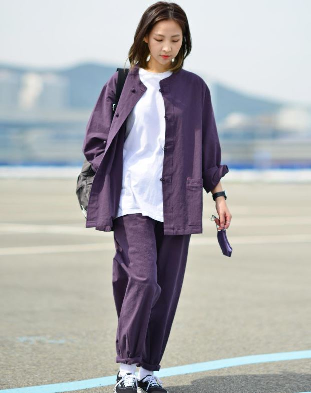 Korean Hanbok Washed 17's Dyed Cotton Common Use Man Woman Casual Daily Clothing BTS Dark Purple 24014