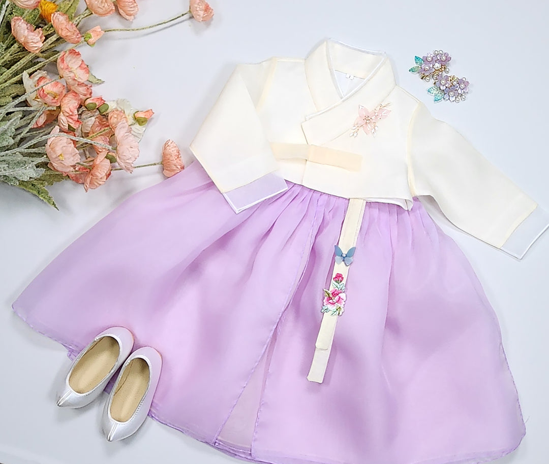 Hanbok Girl Baby Korea Traditional Clothing Set First Birthday Celebration Party Celebration 1–8 years Pastel Beige Purple OSG101