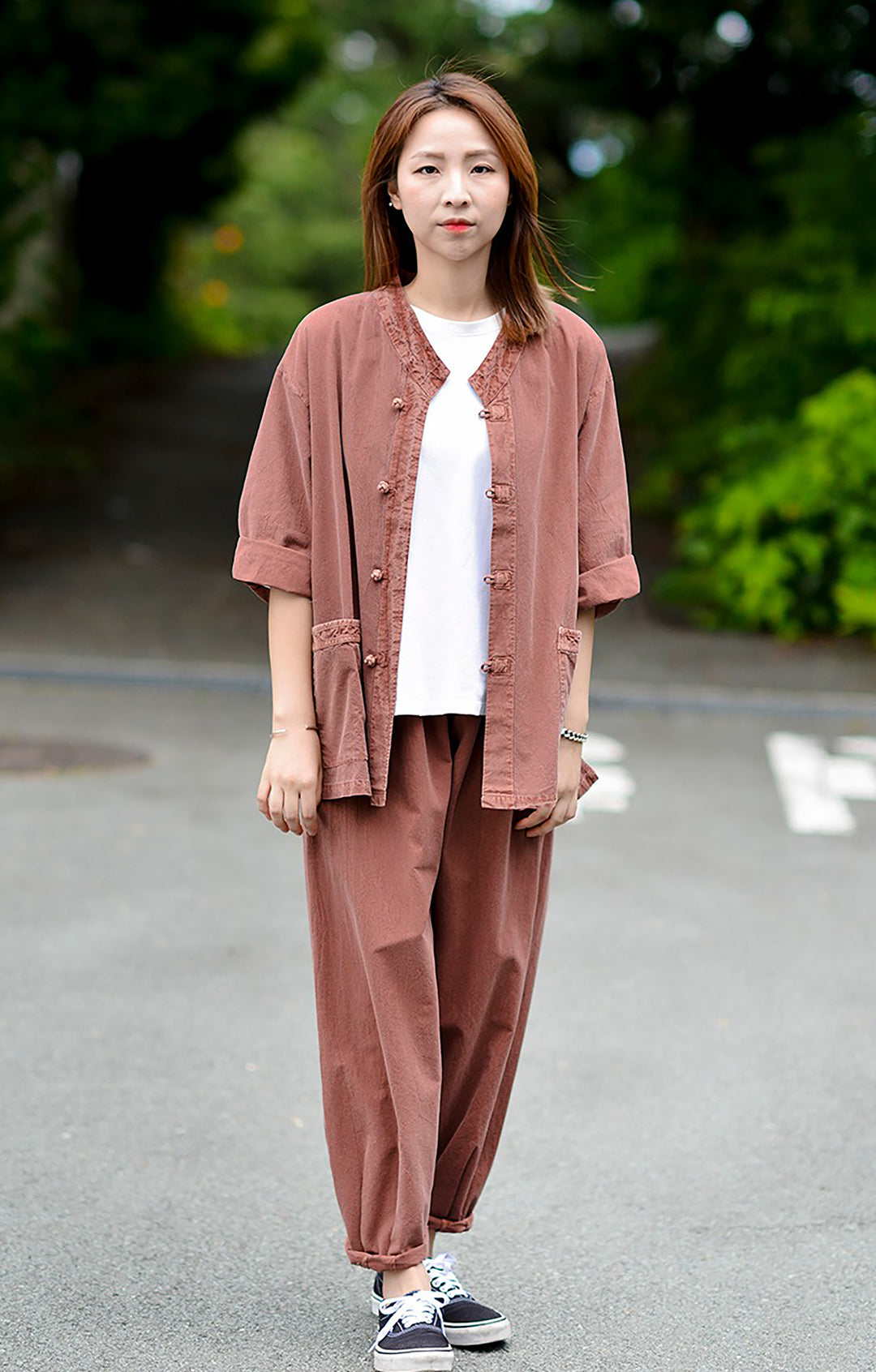 Korean Hanbok Washed Cotton Common Use Man Woman Casual Daily Clothing 3/4 Sleeve BTS 10097 Brown