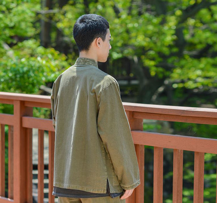 Korean Hanbok Washed Cotton Common Use Man Woman Casual Daily Clothing BTS Long Sleeve Khaki 10042