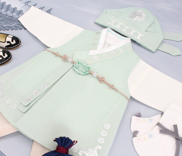 Korean Traditional Boy Baby Hanbok Dol Baikil Party Celebration 100th Days 1st Birthday 1–10 Years Bright Mint DDB129