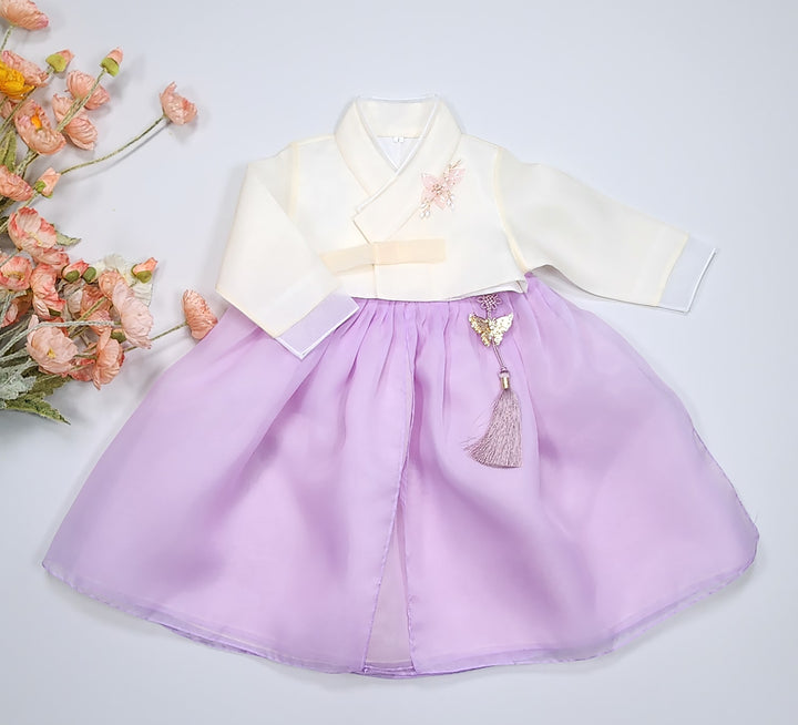 Hanbok Girl Baby Korea Traditional Clothing Set First Birthday Celebration Party Celebration 1–8 years Pastel Beige Purple OSG101