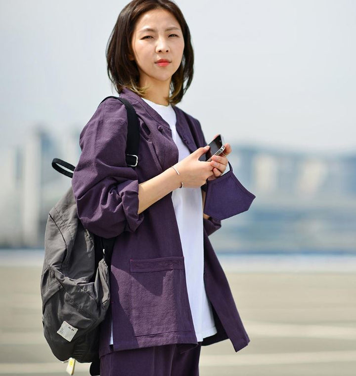 Korean Hanbok Washed 17's Dyed Cotton Common Use Man Woman Casual Daily Clothing BTS Dark Purple 24014