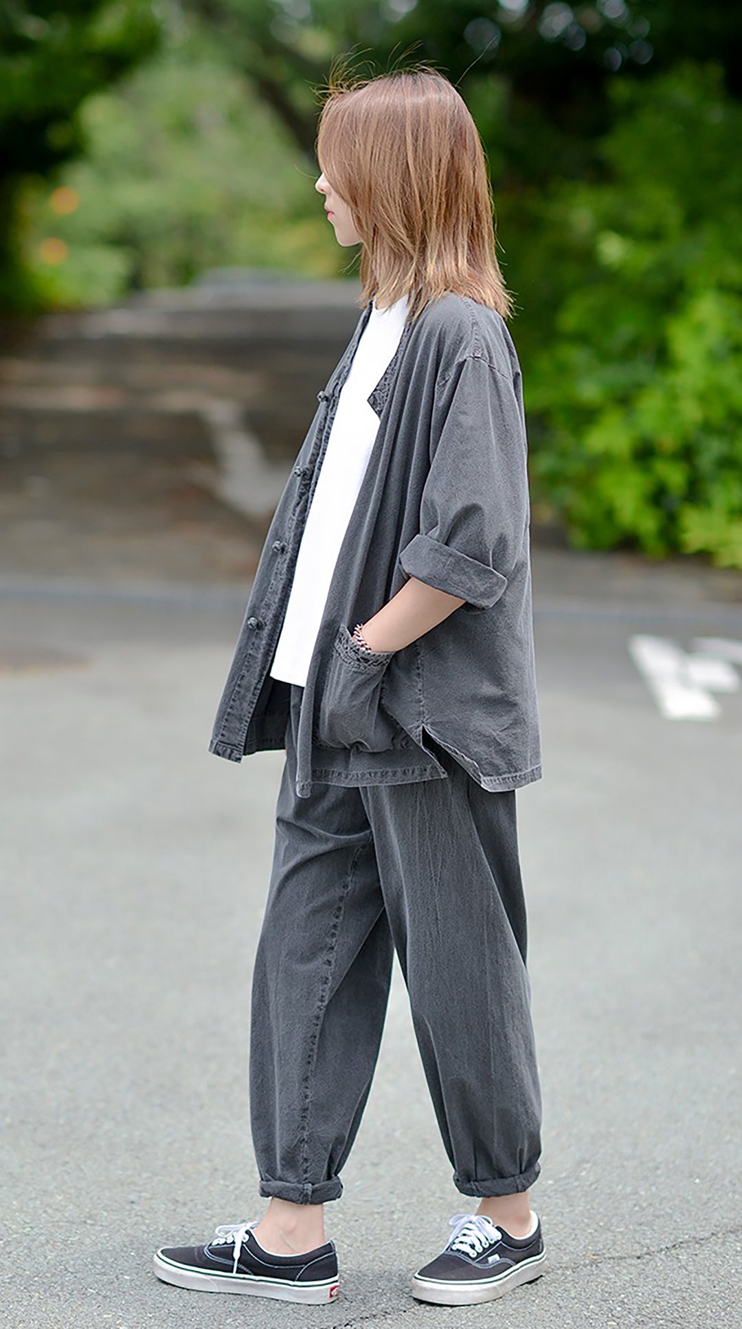 Korean Hanbok Washed Cotton Common Use Man Woman Casual Daily Clothing 3/4 Sleeve BTS 10097 Charcoal