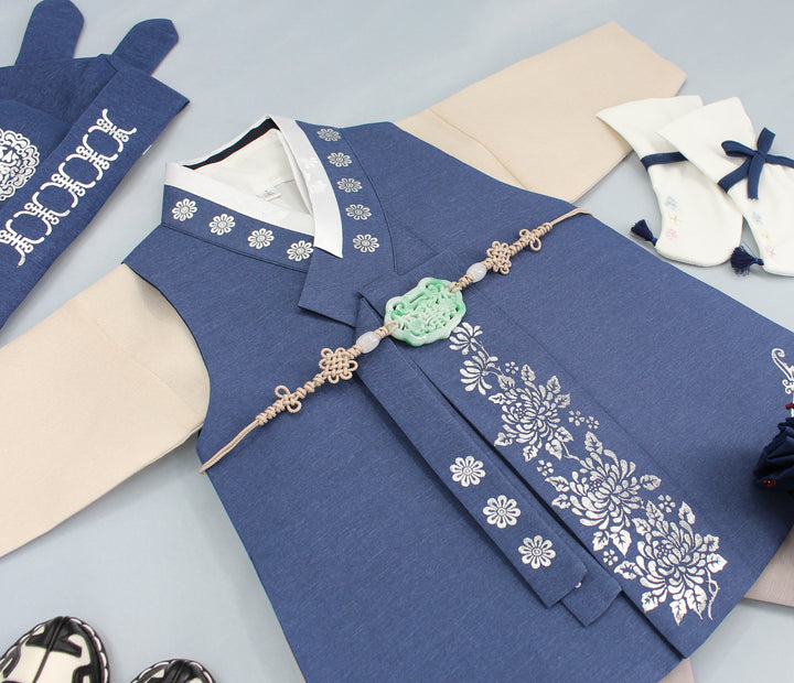 Korean Traditional Boy Baby Hanbok Dol Baikil Party Celebration 100th-10 Years Vivid Blue DDB114