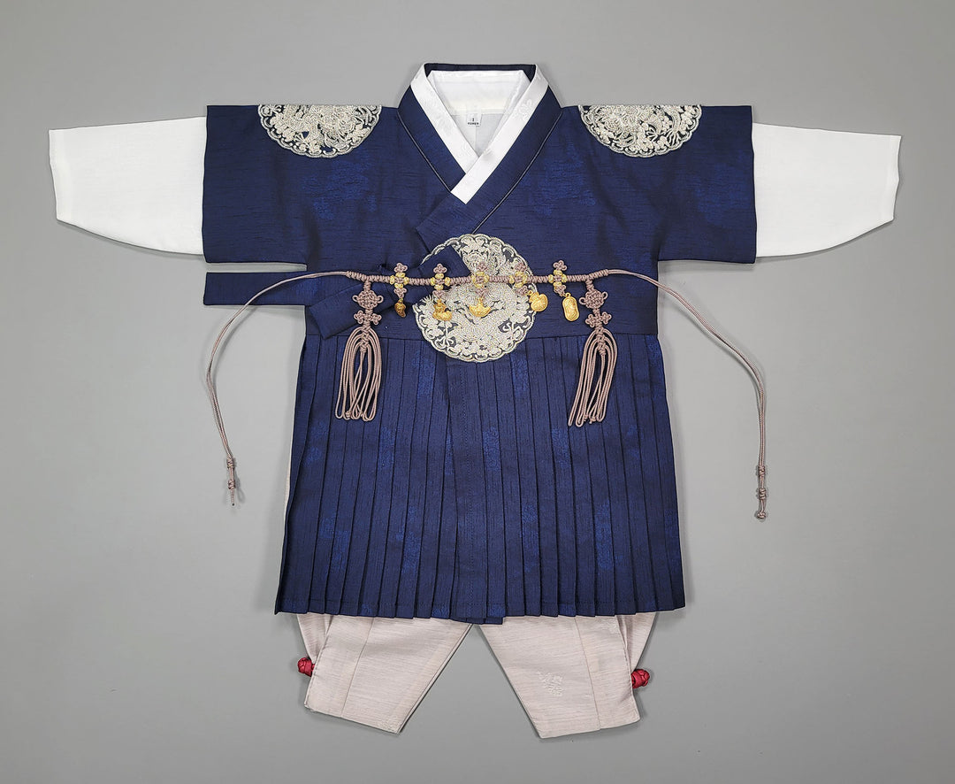 Korean Traditional Boy Baby Hanbok Dol Baikil Party Celebration 100th-10 Ages Navy Pleated 철릭 OSB102